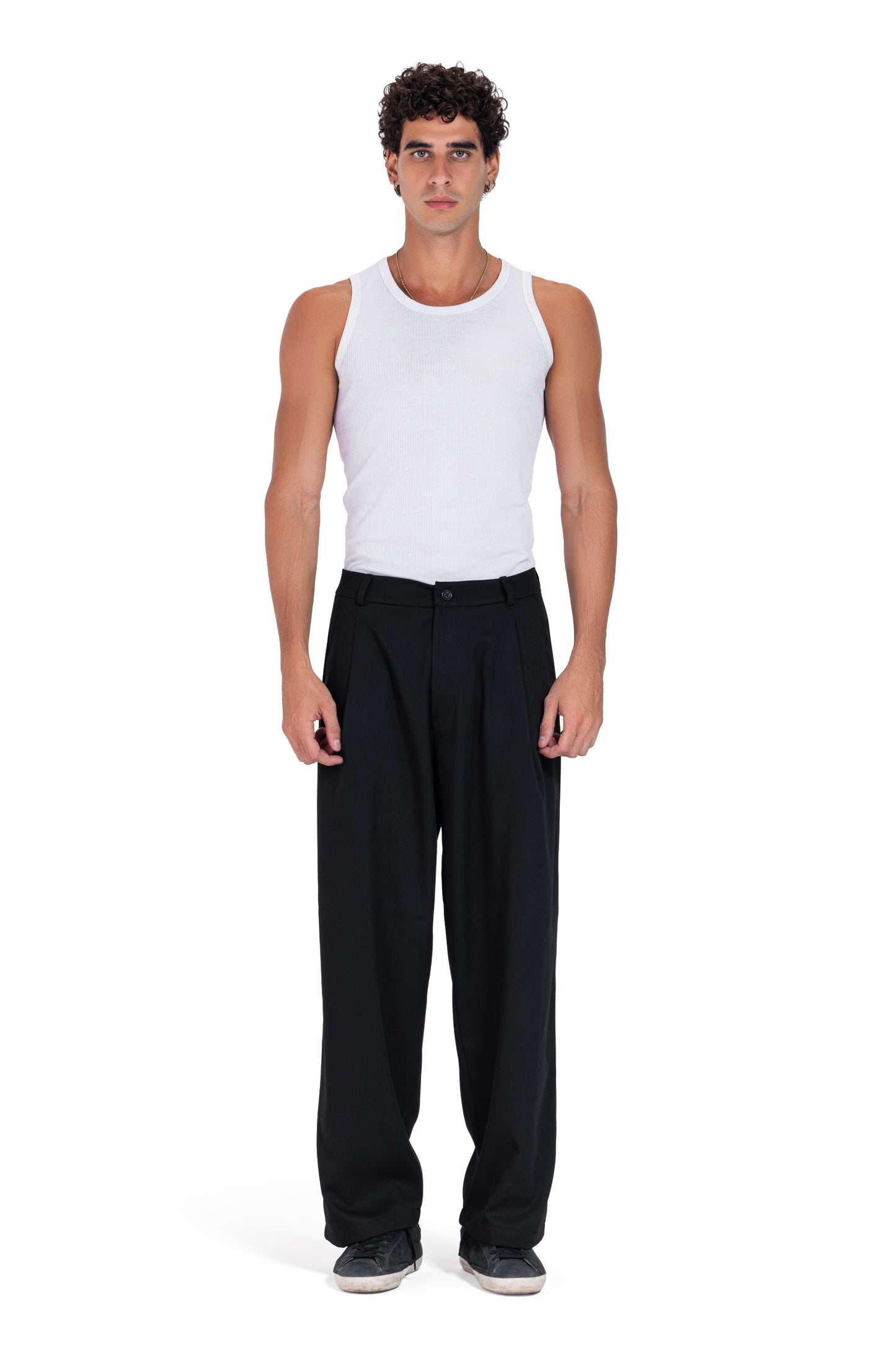 Pinstriped pleated trousers