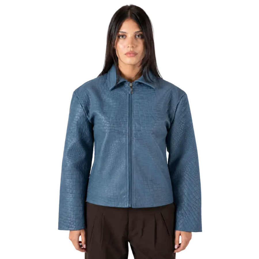 CROCODILE EMBOSSED LEATHER JACKET