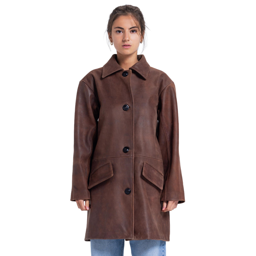 Long nappa leather coat