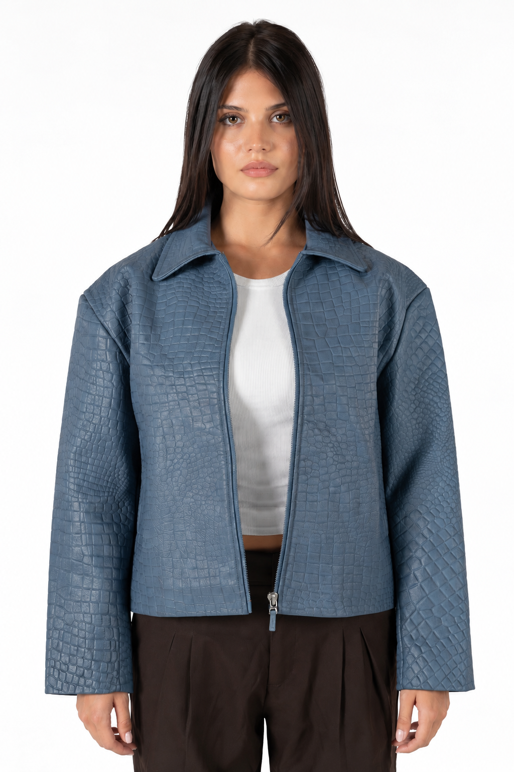 CROCODILE EMBOSSED LEATHER JACKET