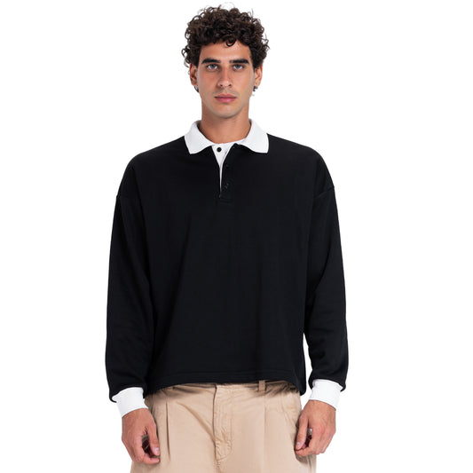 Cotton hemp polo sweatshirt